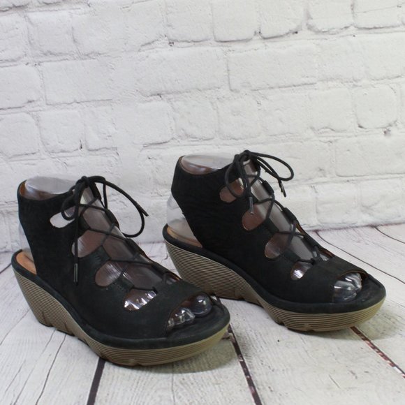 Clarks Clarene Grace Black Leather Cage Wedge Sandals Size 8.5 M - Picture 3 of 9